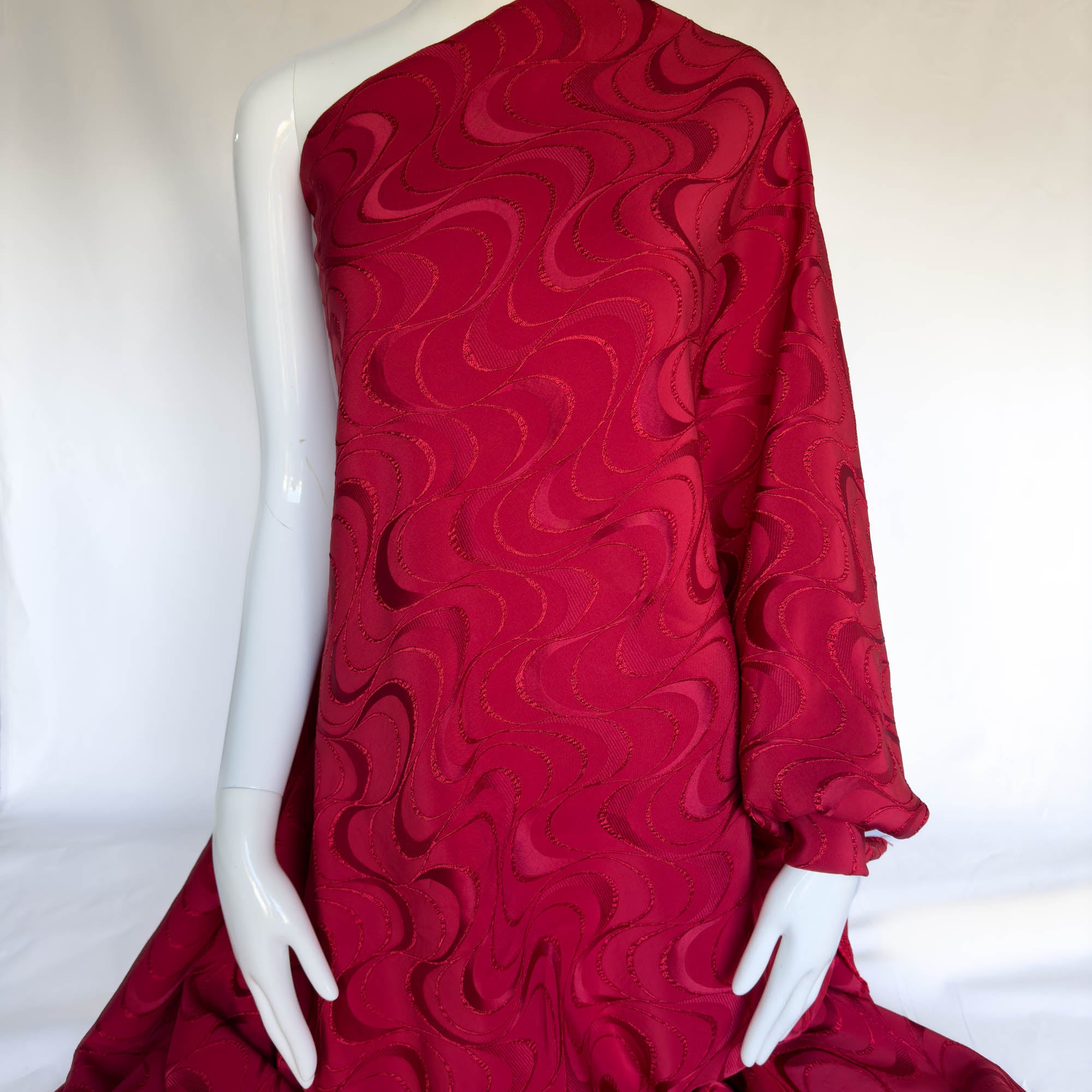 Viscose Jacquard Blend with Flowing Motif in Red