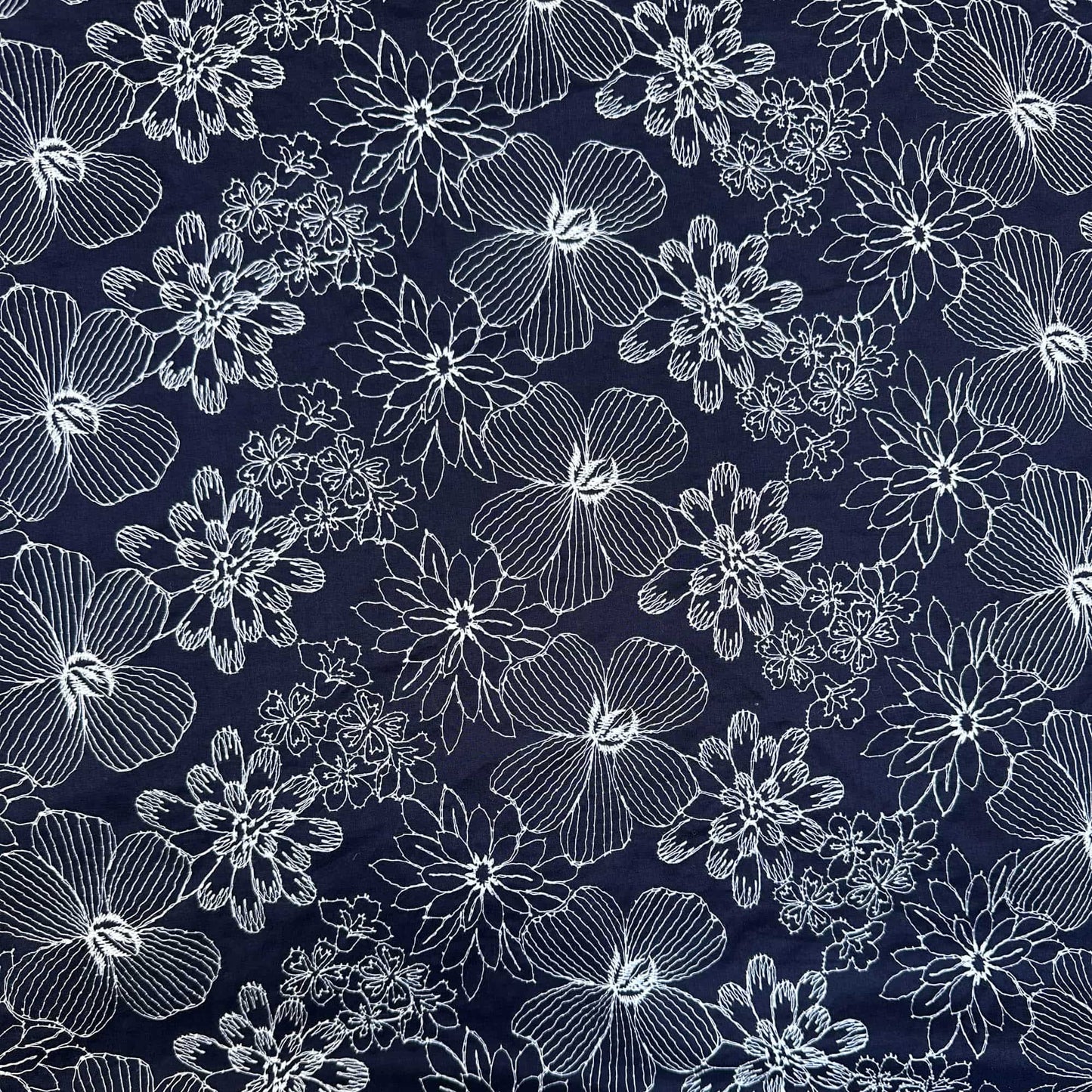 Floral Embroidered Cotton in Navy