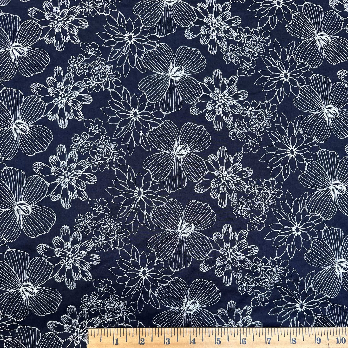 Floral Embroidered Cotton in Navy