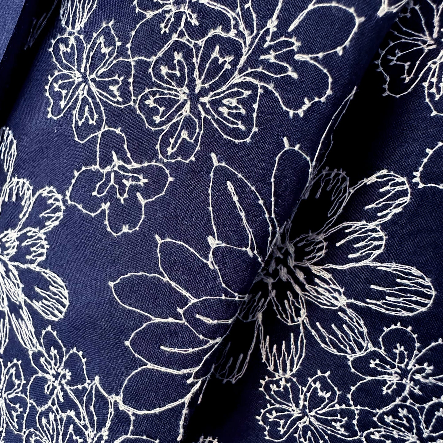 Floral Embroidered Cotton in Navy