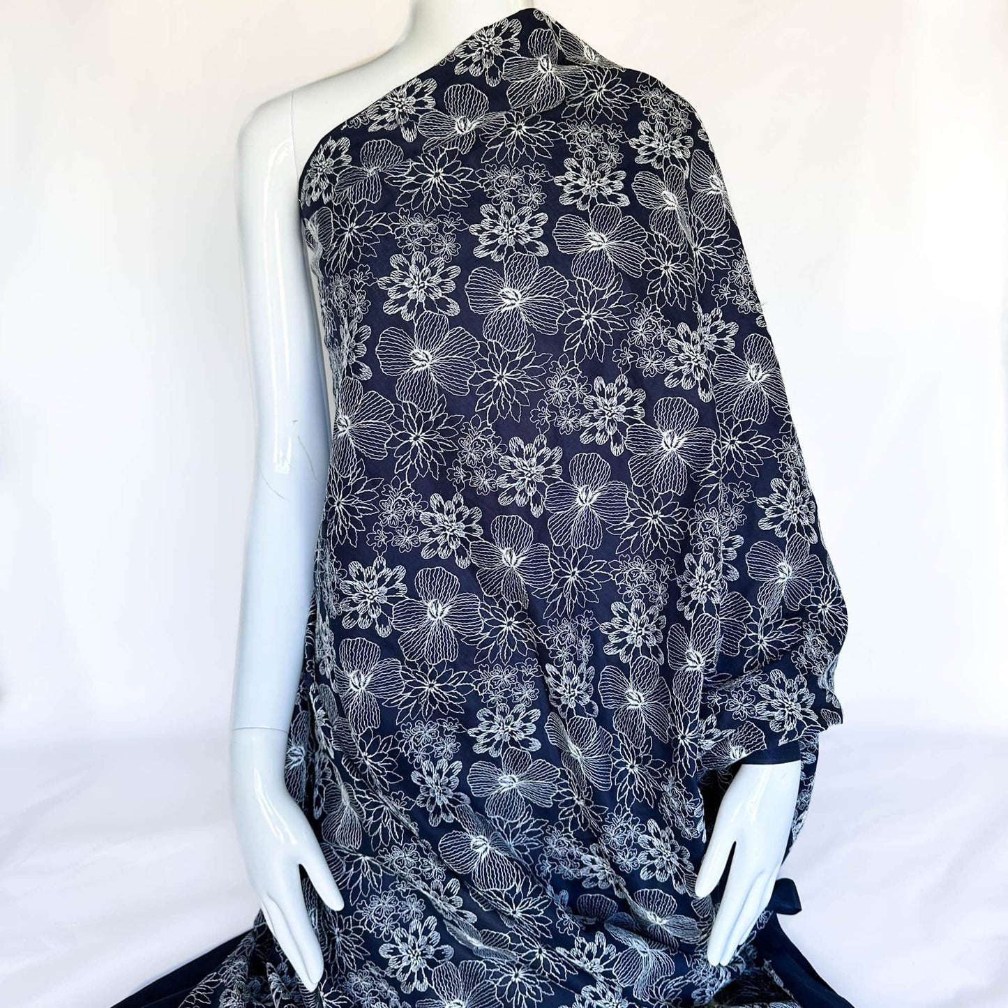 Floral Embroidered Cotton in Navy